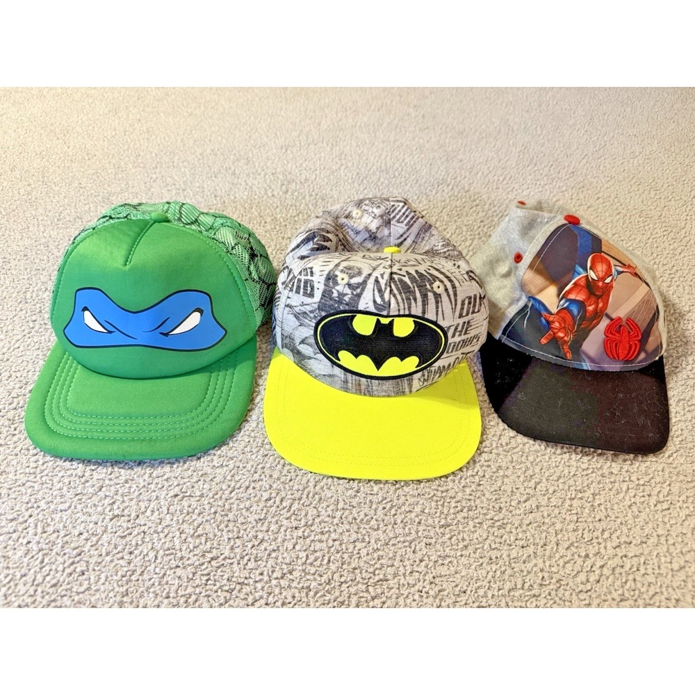 Lot of 3 Batman Superman Ninja Turtle Youth Hats Marvel Nickelodeon Warner Bros